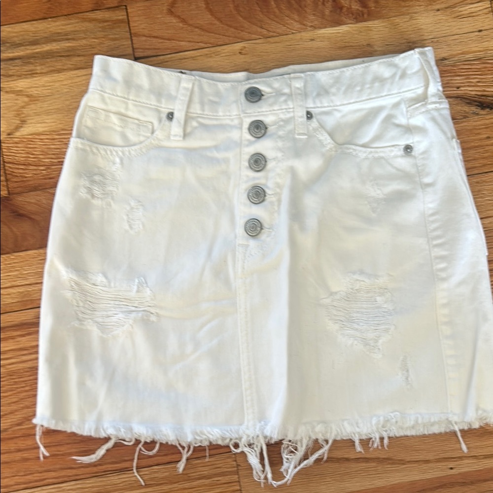 White Distressed Denim Skirt
